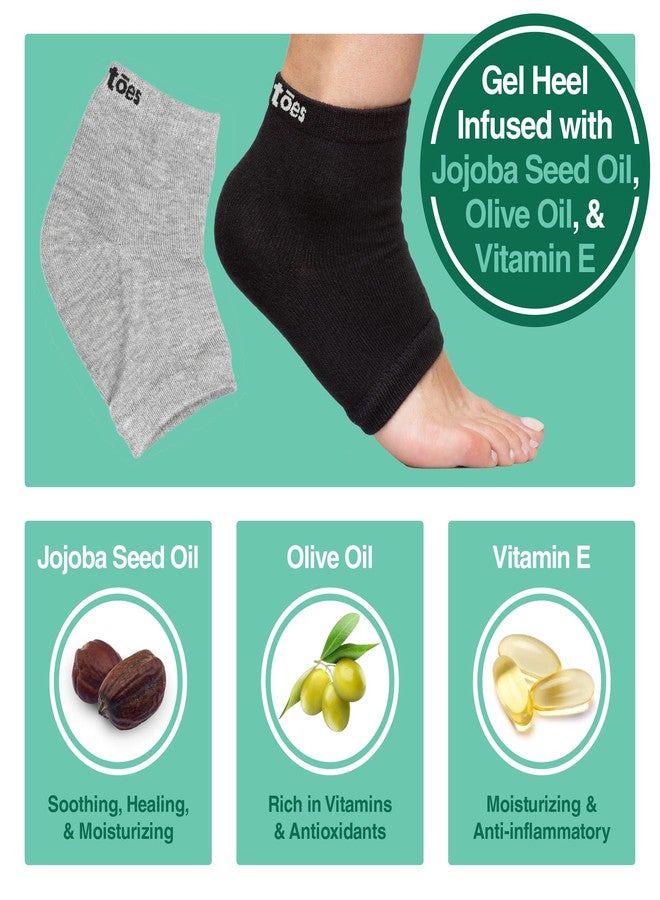 ZenToes Men's Moisturizing Cotton Sleep Socks with Vitamin E, Olive Oil and Jojoba Seed Oil to Soften and Hydrate Dry Cracked Heels (Regular, Gray and Black) - Image 2